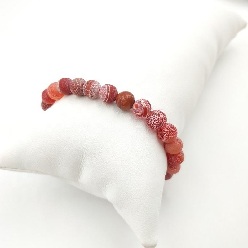 GHK50-Orange Striped Agate Beaded Bracelet